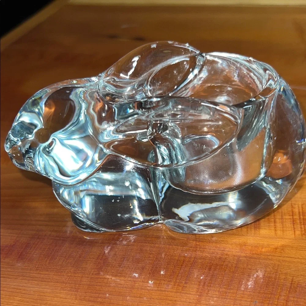 Vintage Indiana Glass Clear Bunny Rabbit Votive Candle Holder